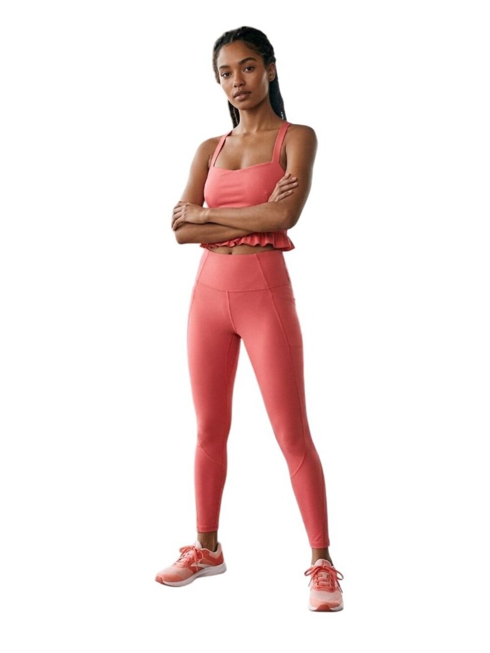 Free People Movement NWT Poppy Set Ruffle Sports Bra Leggings Pockets Size S
